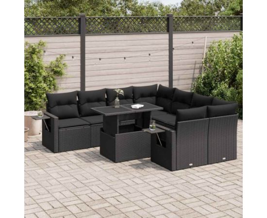 vidaXL vidaXL 9-cz. zestaw wypoczynkowy do ogrodu, z poduszkami, czarny Dārza mēbeļu komplekti