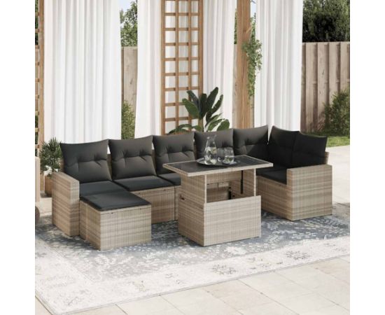 vidaXL vidaXL 8-cz. zestaw mebli ogrodowych, poduszki, jasnoszary polirattan Dārza mēbeļu komplekti