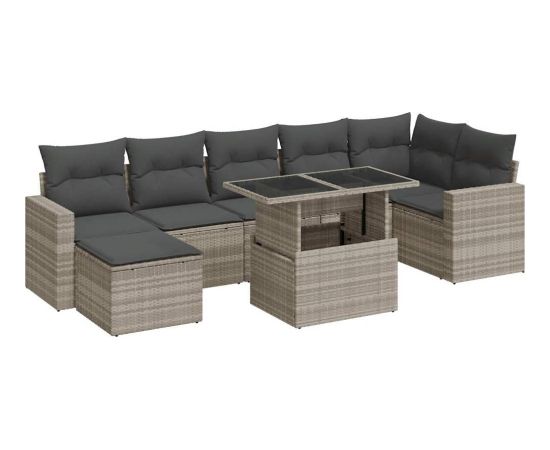 vidaXL vidaXL 8-cz. zestaw mebli ogrodowych, poduszki, jasnoszary polirattan Dārza mēbeļu komplekti