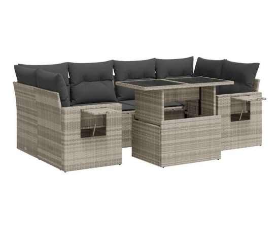 vidaXL vidaXL 7-cz. zestaw wypoczynkowy do ogrodu, z poduszkami, jasnoszary Dārza mēbeļu komplekti