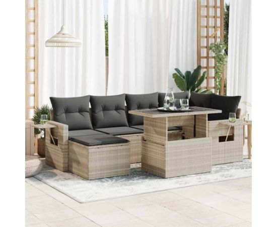 vidaXL vidaXL 7-cz. zestaw wypoczynkowy do ogrodu, z poduszkami, jasnoszary Dārza mēbeļu komplekti