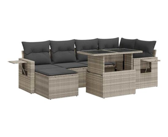 vidaXL vidaXL 7-cz. zestaw wypoczynkowy do ogrodu, z poduszkami, jasnoszary Dārza mēbeļu komplekti