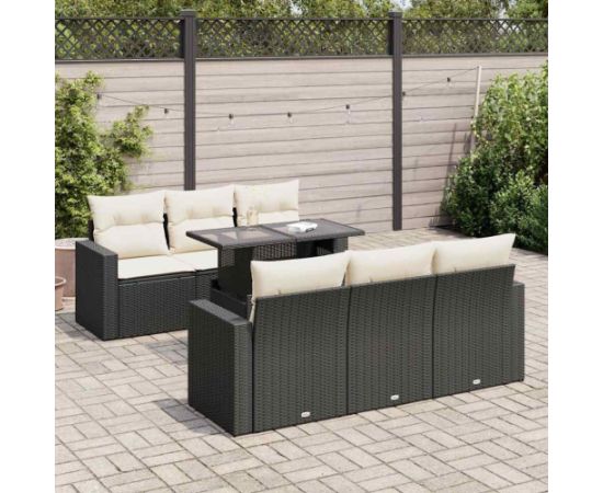 vidaXL vidaXL 7-cz. zestaw wypoczynkowy do ogrodu, z poduszkami, czarny Dārza mēbeļu komplekti