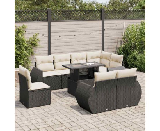 vidaXL vidaXL 9-cz. zestaw wypoczynkowy do ogrodu, z poduszkami, czarny Dārza mēbeļu komplekti