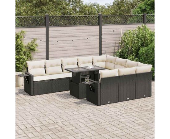 vidaXL vidaXL 11-cz. zestaw wypoczynkowy do ogrodu, poduszki czarny rattan PE Dārza mēbeļu komplekti