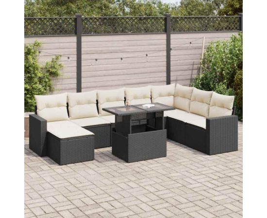 vidaXL vidaXL 9-cz. zestaw wypoczynkowy do ogrodu, z poduszkami, czarny Dārza mēbeļu komplekti