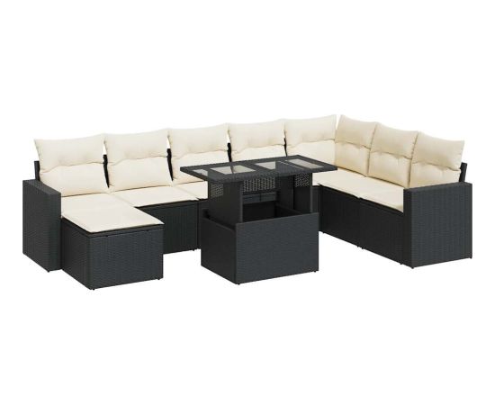 vidaXL vidaXL 9-cz. zestaw wypoczynkowy do ogrodu, z poduszkami, czarny Dārza mēbeļu komplekti