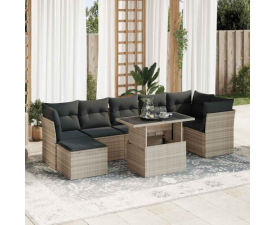 vidaXL vidaXL 8-cz. zestaw mebli ogrodowych, poduszki, jasnoszary polirattan Dārza mēbeļu komplekti