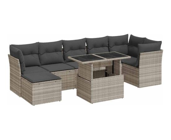 vidaXL vidaXL 8-cz. zestaw mebli ogrodowych, poduszki, jasnoszary polirattan Dārza mēbeļu komplekti