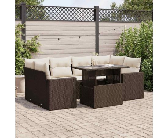 vidaXL vidaXL 7-cz. zestaw wypoczynkowy do ogrodu, z poduszkami, brązowy Dārza mēbeļu komplekti