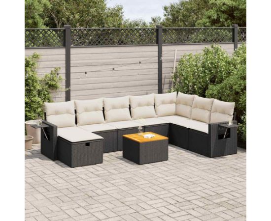 vidaXL vidaXL 9-cz. zestaw wypoczynkowy do ogrodu, z poduszkami, czarny Dārza mēbeļu komplekti