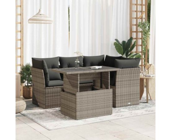 vidaXL vidaXL 5-cz. zestaw wypoczynkowy do ogrodu, poduszki, szary rattan PE Dārza mēbeļu komplekti