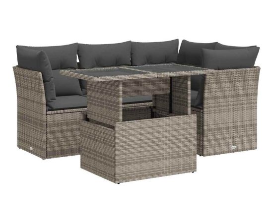 vidaXL vidaXL 5-cz. zestaw wypoczynkowy do ogrodu, poduszki, szary rattan PE Dārza mēbeļu komplekti