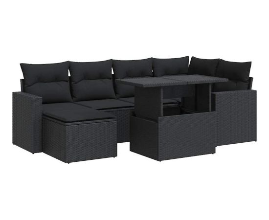 vidaXL vidaXL 7-cz. zestaw wypoczynkowy do ogrodu, z poduszkami, czarny Dārza mēbeļu komplekti