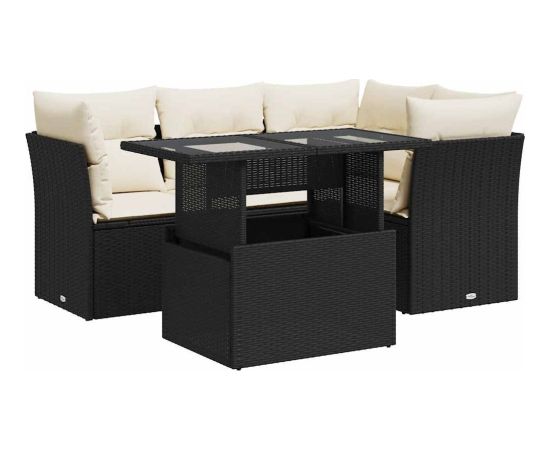 vidaXL vidaXL 5-cz. zestaw wypoczynkowy do ogrodu, poduszki, czarny rattan PE Dārza mēbeļu komplekti