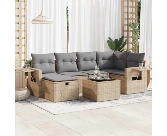 vidaXL vidaXL 7-cz. zestaw wypoczynkowy do ogrodu, z poduszkami, beżowy Dārza mēbeļu komplekti