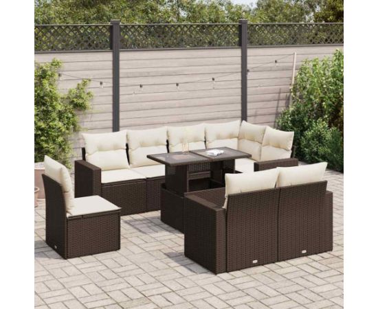 vidaXL vidaXL 9-cz. zestaw mebli ogrodowych z poduszkami, brązowy, polirattan Dārza mēbeļu komplekti