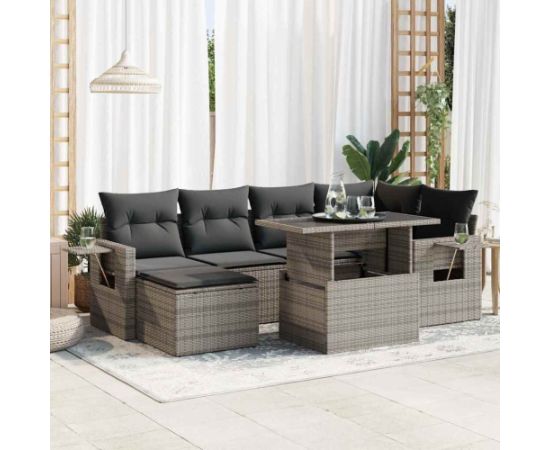 vidaXL 7-cz. zestaw wypoczynkowy do ogrodu, z poduszkami, szary Dārza mēbeļu komplekti