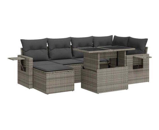 vidaXL 7-cz. zestaw wypoczynkowy do ogrodu, z poduszkami, szary Dārza mēbeļu komplekti