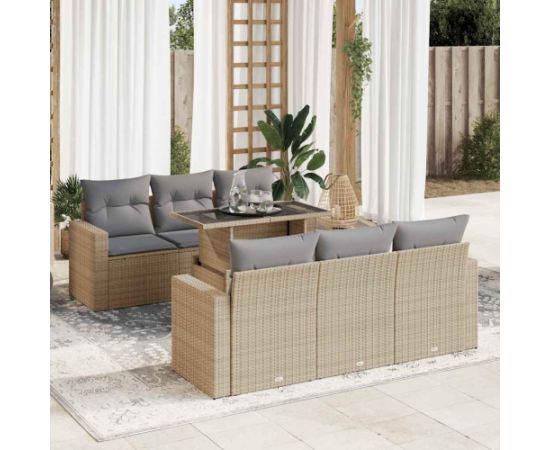 vidaXL vidaXL 7-cz. zestaw wypoczynkowy do ogrodu, z poduszkami, beżowy Dārza mēbeļu komplekti