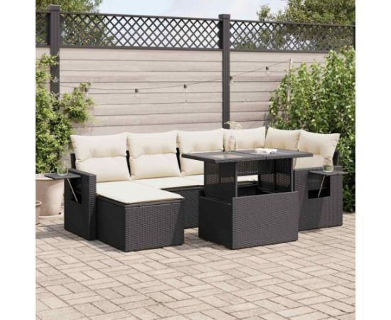 vidaXL 7-cz. zestaw wypoczynkowy do ogrodu, z poduszkami, czarny Dārza mēbeļu komplekti