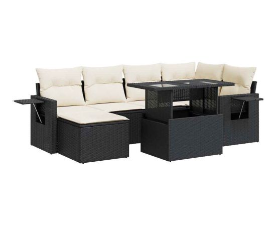 vidaXL 7-cz. zestaw wypoczynkowy do ogrodu, z poduszkami, czarny Dārza mēbeļu komplekti