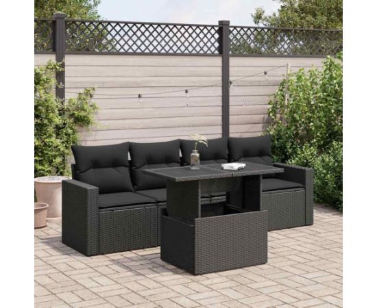 vidaXL vidaXL 5-cz. zestaw wypoczynkowy do ogrodu, poduszki, czarny rattan PE Dārza mēbeļu komplekti