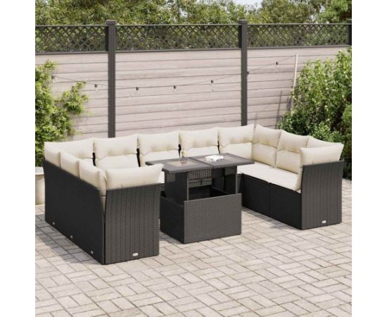 vidaXL vidaXL 10-cz. zestaw wypoczynkowy do ogrodu, z poduszkami, czarny Dārza mēbeļu komplekti