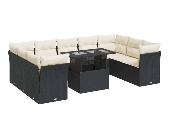 vidaXL vidaXL 10-cz. zestaw wypoczynkowy do ogrodu, z poduszkami, czarny Dārza mēbeļu komplekti