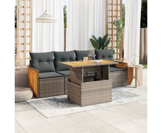 vidaXL vidaXL 5-cz. zestaw wypoczynkowy do ogrodu, poduszki polirattan akacja Dārza mēbeļu komplekti