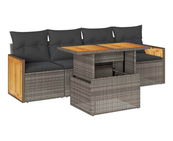 vidaXL vidaXL 5-cz. zestaw wypoczynkowy do ogrodu, poduszki polirattan akacja Dārza mēbeļu komplekti