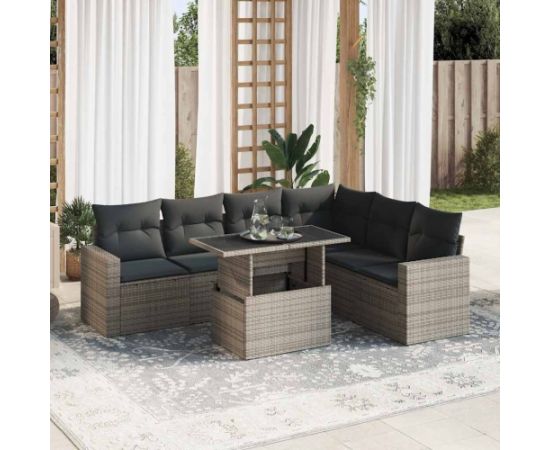 vidaXL 7-cz. zestaw wypoczynkowy do ogrodu, z poduszkami, szary Dārza mēbeļu komplekti