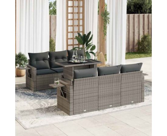 vidaXL vidaXL 7-cz. zestaw wypoczynkowy do ogrodu, z poduszkami, szary Dārza mēbeļu komplekti