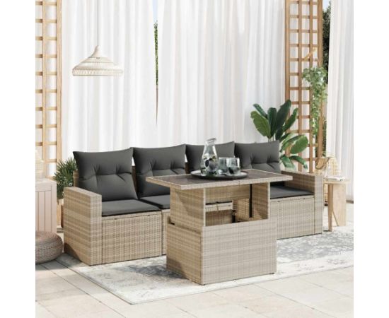 vidaXL vidaXL 5-cz. zestaw mebli do ogrodu, poduszki, jasnoszary rattan PE Dārza mēbeļu komplekti