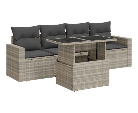 vidaXL vidaXL 5-cz. zestaw mebli do ogrodu, poduszki, jasnoszary rattan PE Dārza mēbeļu komplekti