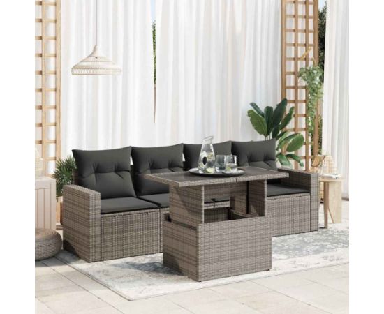 vidaXL 5-cz. zestaw wypoczynkowy do ogrodu, poduszki, szary rattan PE Dārza mēbeļu komplekti