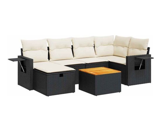 vidaXL vidaXL 7-cz. zestaw wypoczynkowy do ogrodu, z poduszkami, czarny Dārza mēbeļu komplekti