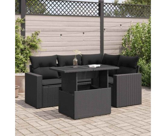 vidaXL vidaXL 5-cz. zestaw wypoczynkowy do ogrodu, poduszki, czarny rattan PE Dārza mēbeļu komplekti