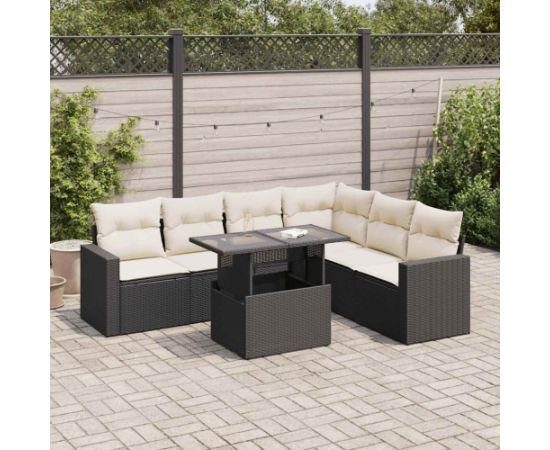 vidaXL vidaXL 7-cz. zestaw wypoczynkowy do ogrodu, z poduszkami, czarny Dārza mēbeļu komplekti