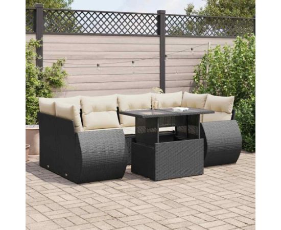 vidaXL vidaXL 7-cz. zestaw wypoczynkowy do ogrodu, z poduszkami, czarny Dārza mēbeļu komplekti