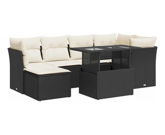 vidaXL vidaXL 7-cz. zestaw wypoczynkowy do ogrodu, z poduszkami, czarny Dārza mēbeļu komplekti