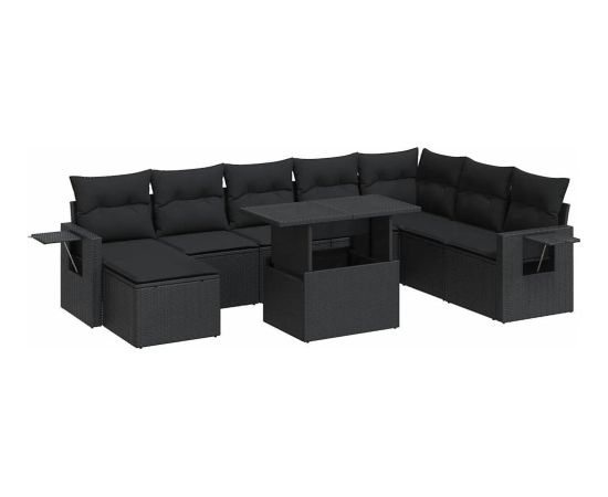 vidaXL vidaXL 9-cz. zestaw wypoczynkowy do ogrodu, z poduszkami, czarny Dārza mēbeļu komplekti