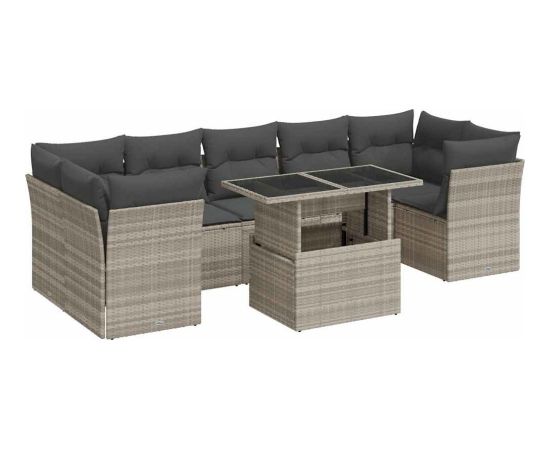 vidaXL vidaXL 8-cz. zestaw mebli ogrodowych, poduszki, jasnoszary polirattan Dārza mēbeļu komplekti