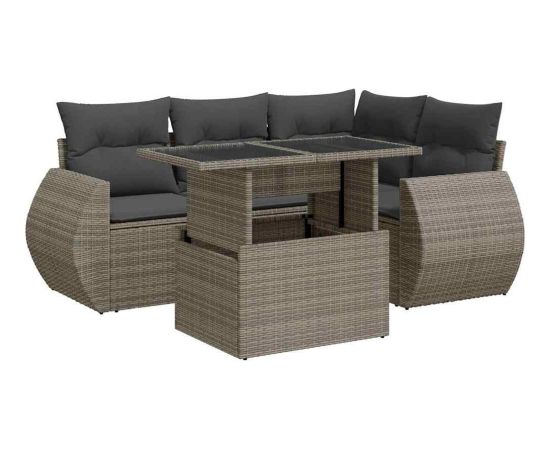 vidaXL vidaXL 5-cz. zestaw wypoczynkowy do ogrodu, poduszki, szary rattan PE Dārza mēbeļu komplekti