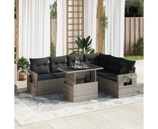 vidaXL 7-cz. zestaw wypoczynkowy do ogrodu, z poduszkami, szary Dārza mēbeļu komplekti