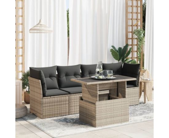 vidaXL vidaXL 5-cz. zestaw wypoczynkowy do ogrodu, poduszki, szary rattan PE Dārza mēbeļu komplekti