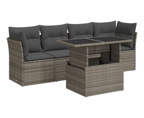 vidaXL vidaXL 5-cz. zestaw wypoczynkowy do ogrodu, poduszki, szary rattan PE Dārza mēbeļu komplekti