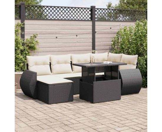 vidaXL vidaXL 7-cz. zestaw wypoczynkowy do ogrodu, z poduszkami, czarny Dārza mēbeļu komplekti