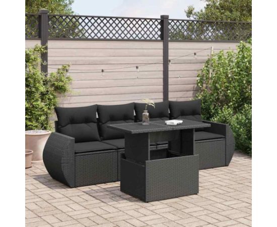 vidaXL vidaXL 5-cz. zestaw wypoczynkowy do ogrodu, poduszki, czarny rattan PE Dārza mēbeļu komplekti