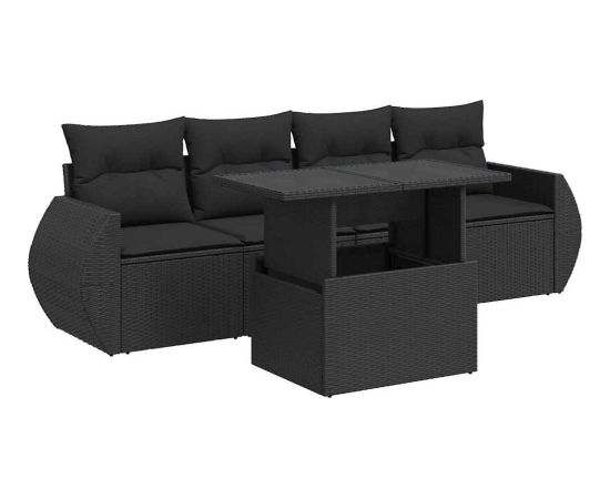 vidaXL vidaXL 5-cz. zestaw wypoczynkowy do ogrodu, poduszki, czarny rattan PE Dārza mēbeļu komplekti